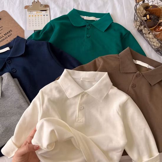 Collar Long Sleeve Kids Boys Long-Sleeved Polo Shirt